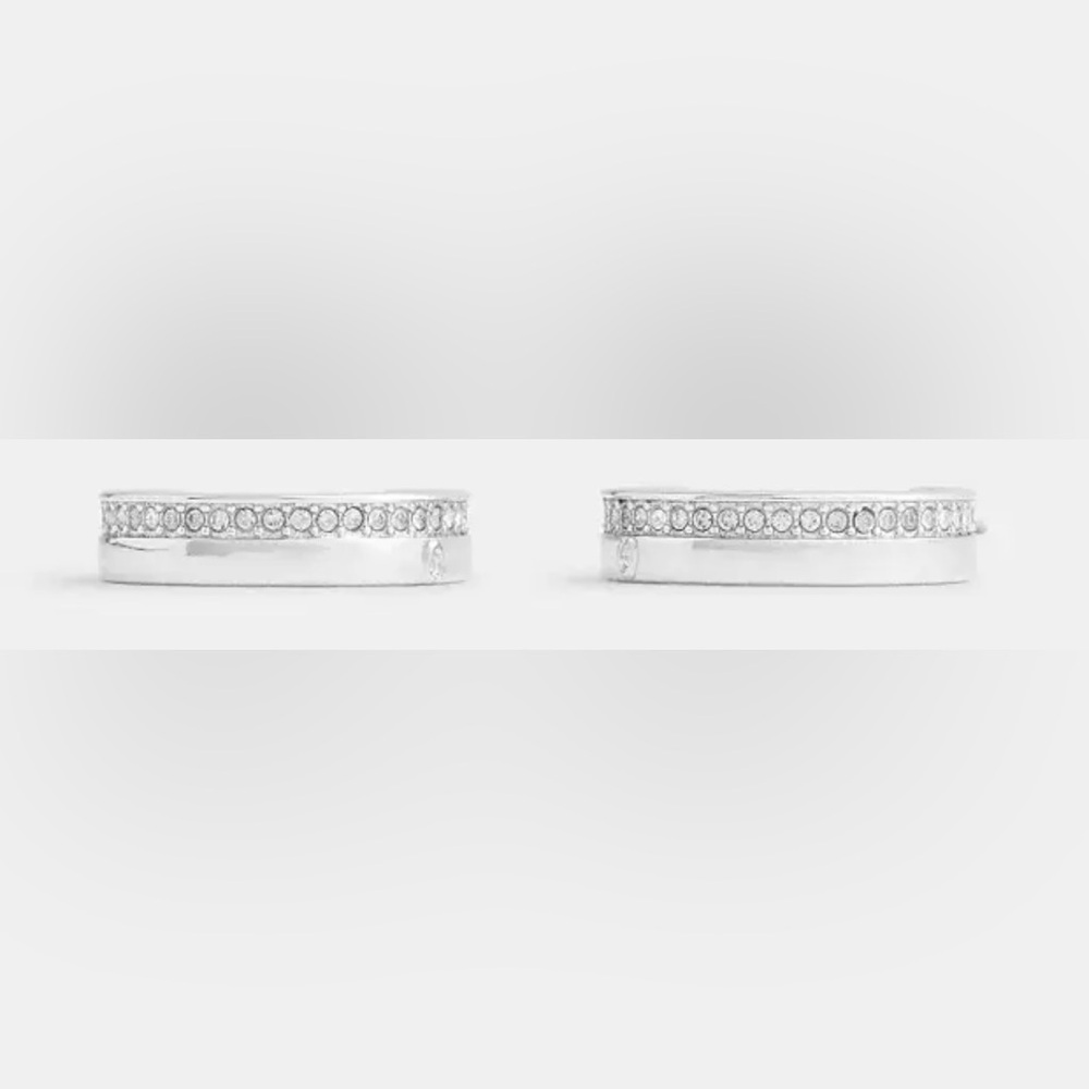 COACH Pavé Silver Tone Hoop Earrings - Picture 2 of 5